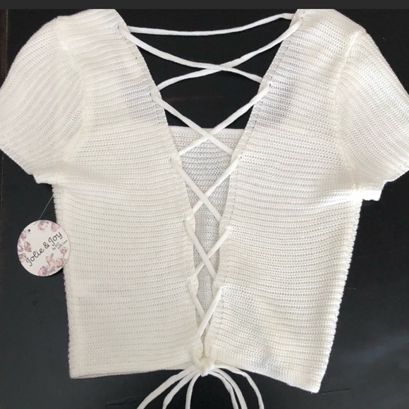 Jolie & Joy Tops - Jolie & Joy Lace Up Knit Crop Top